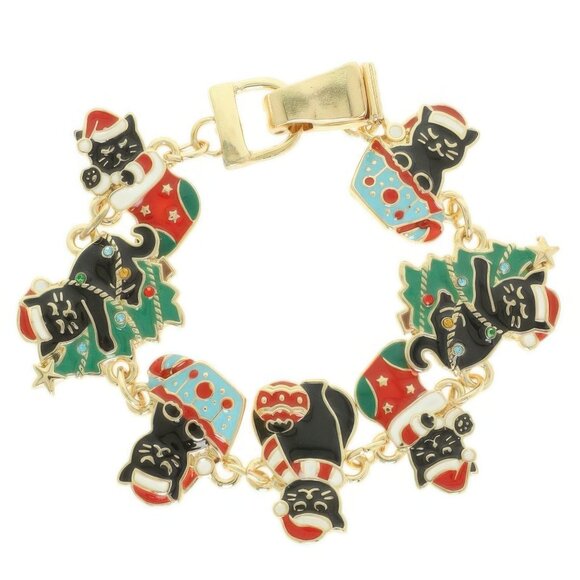Christmas Themed Cat Charm Bracelet - Picture 1 of 2
